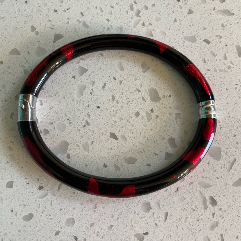SOHO sterling silver black enamel and red leaf bracelet